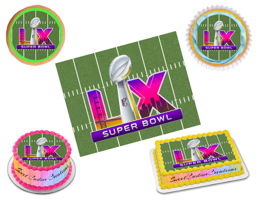 Super Bowl 60 LX 2026 Edible Image Frosting Sheet #10 (80+ sizes)