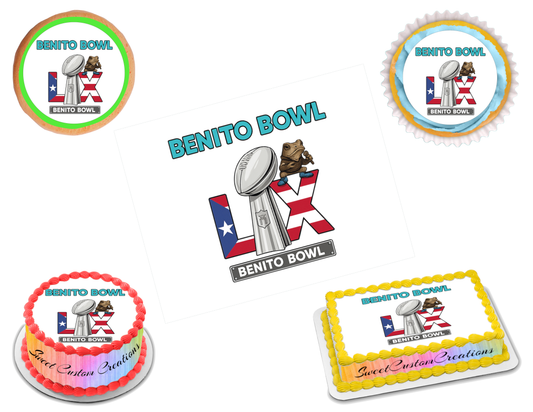 Benito Bowl LX 2026 Edible Image Frosting Sheet #11 (80+ sizes)