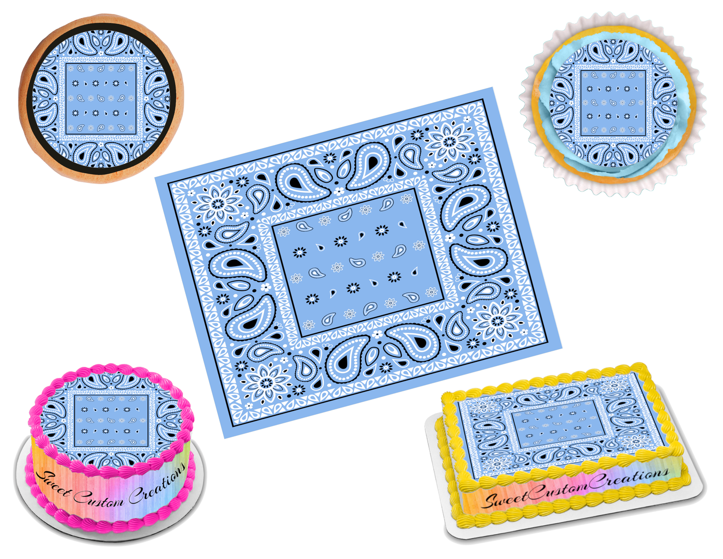 Bandana Light Blue Edible Image Frosting Sheet #13 Topper (80+ sizes)
