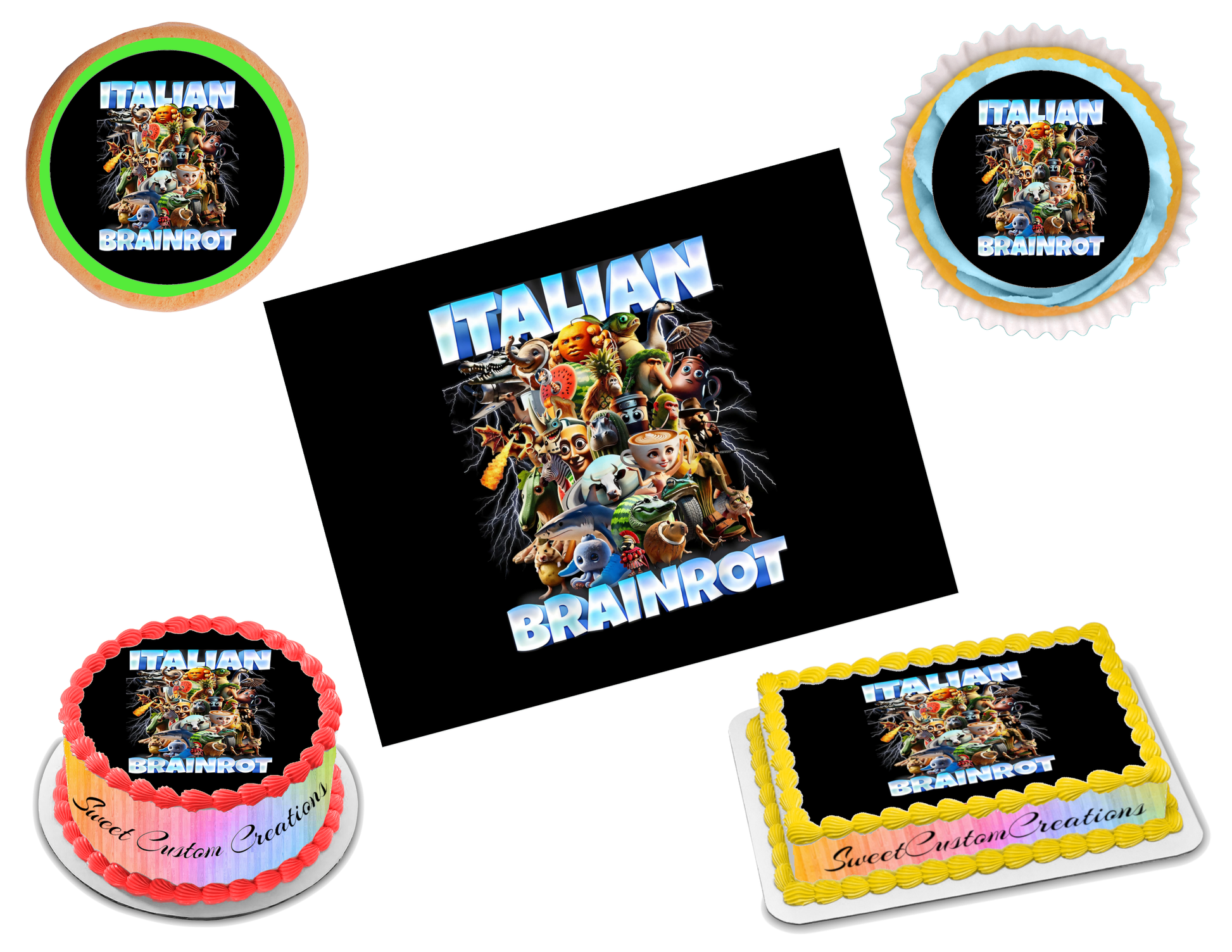 Italian Cartoon Brainrot Edible Image Frosting Sheet #13 (80+ sizes)