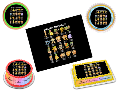 Italian Cartoon Brainrot Edible Image Frosting Sheet #14 (80+ sizes)