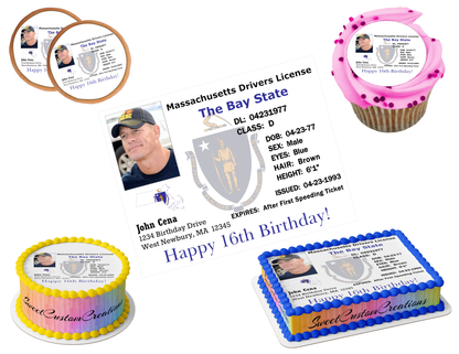MA Drivers License Edible Image Frosting Sheet (80+ sizes)