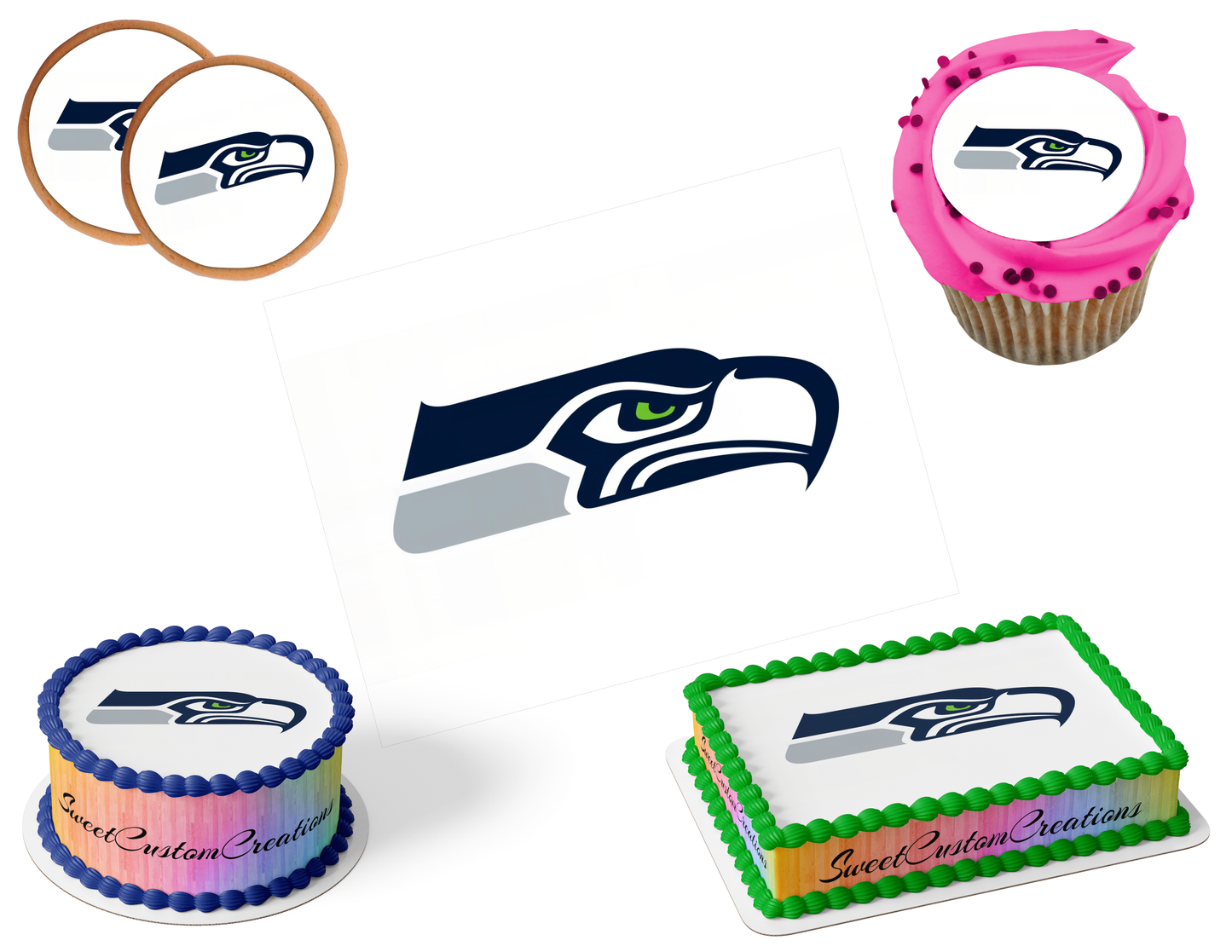 Seattle Seahawks Edible Image Frosting Sheet #1 (80+ sizes)