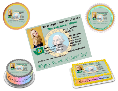 WA Drivers License Edible Image Frosting Sheet (80+ sizes)