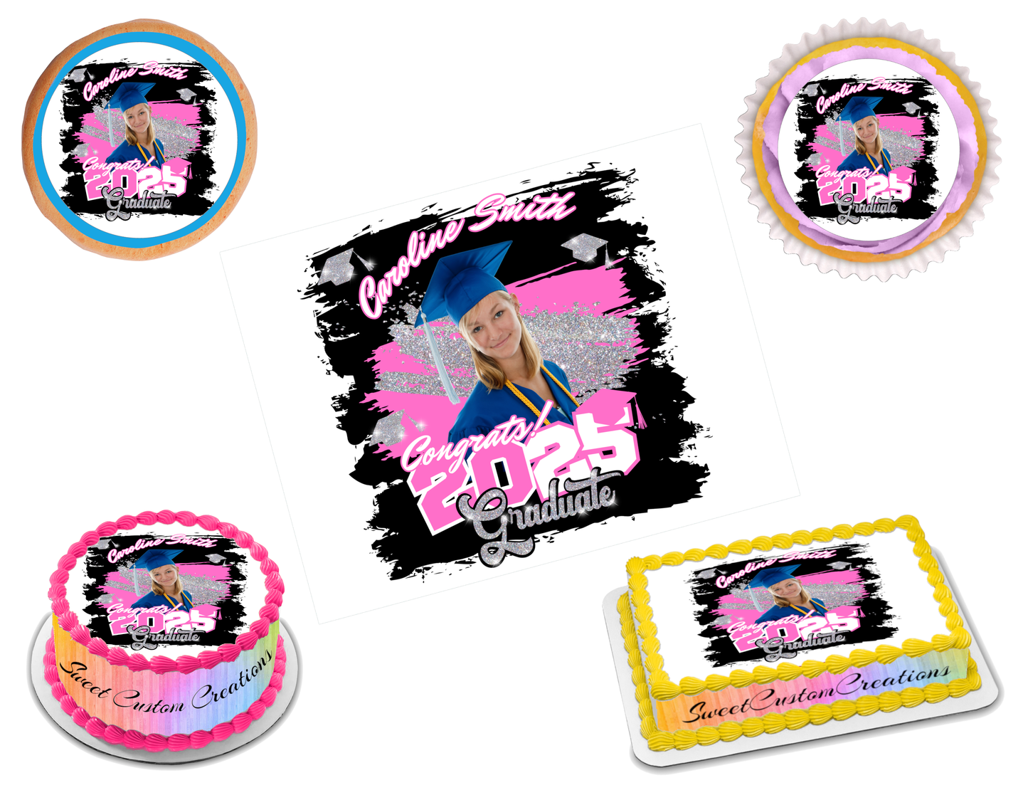 Hoja de glaseado con imagen comestible de graduación n.° 3 (más de 70 tamaños)