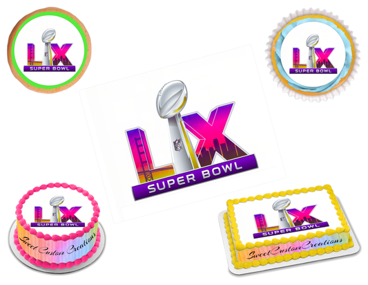 Super Bowl 60 LX 2026 Edible Image Frosting Sheet #3 (80+ sizes)