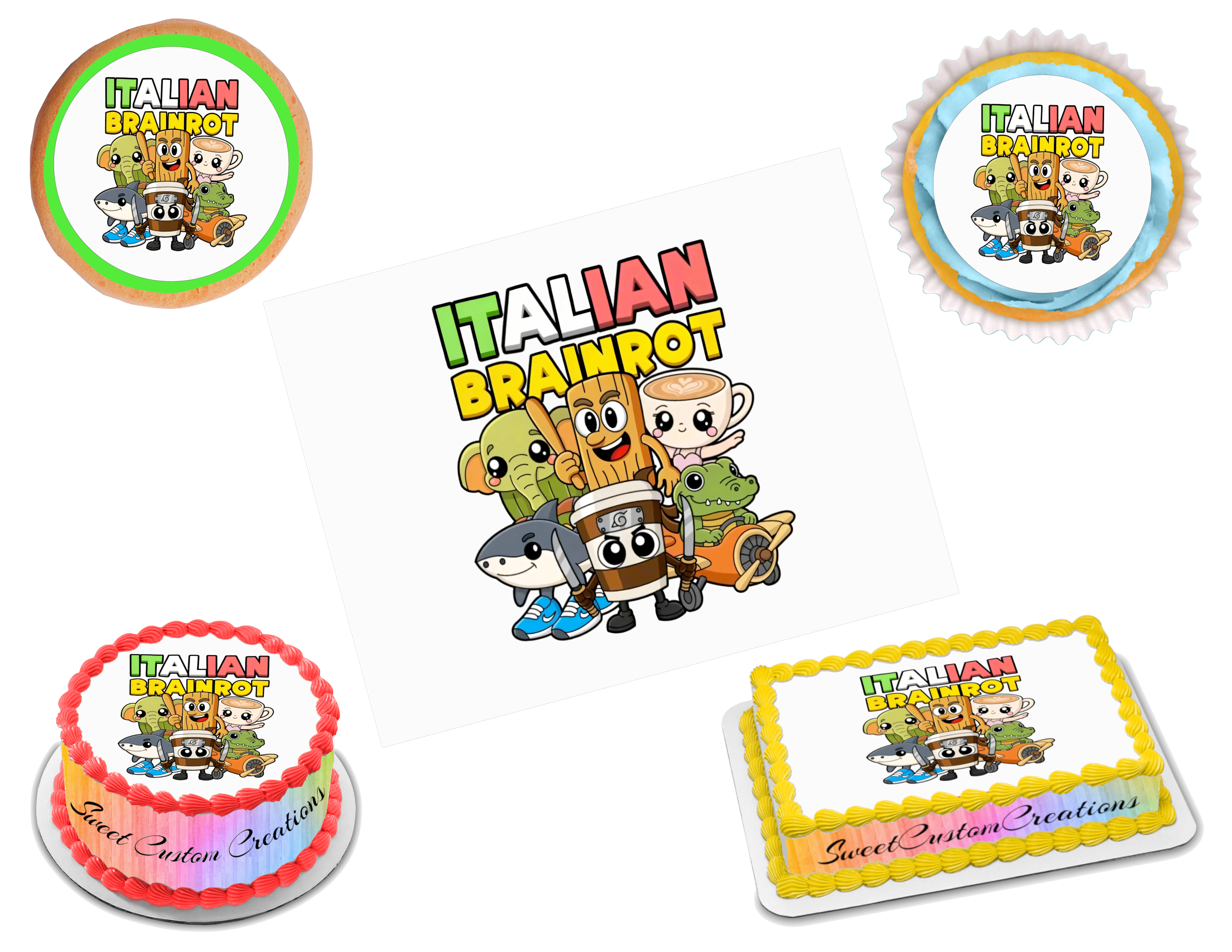 Italian Cartoon Brainrot Edible Image Frosting Sheet #4 (80+ sizes ...