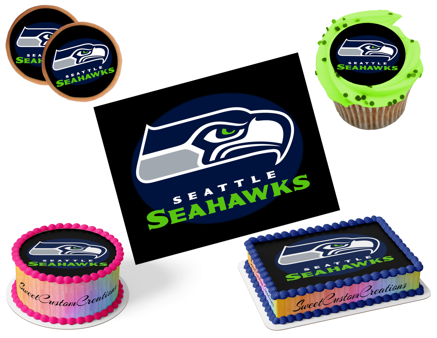 Seattle Seahawks Edible Image Frosting Sheet #5 (80+ sizes)
