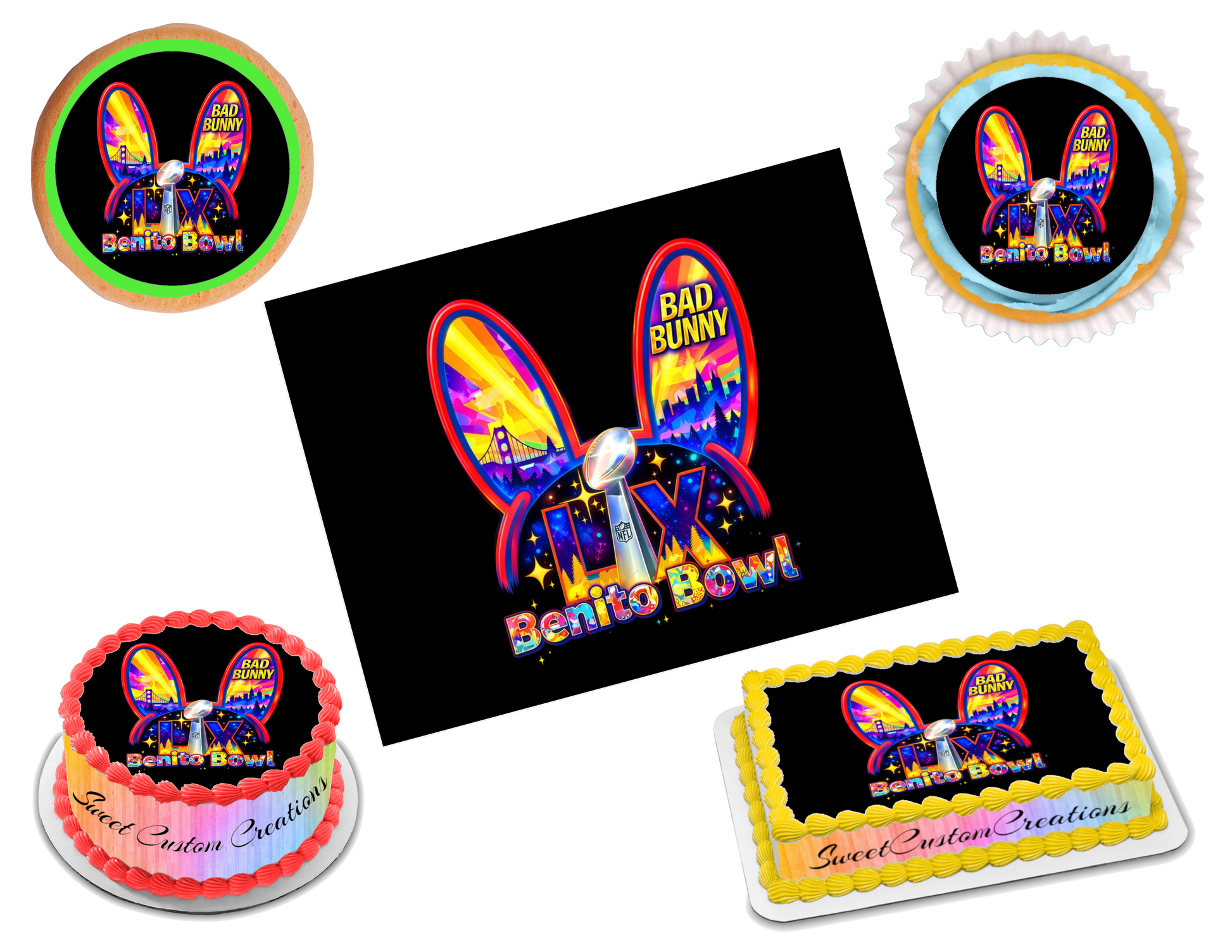 Benito Bowl LX 2026 Edible Image Frosting Sheet #5 (80+ sizes)
