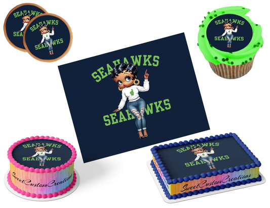 Seattle Seahawks Betty Boop Edible Image Frosting Sheet #60 (80+ sizes)