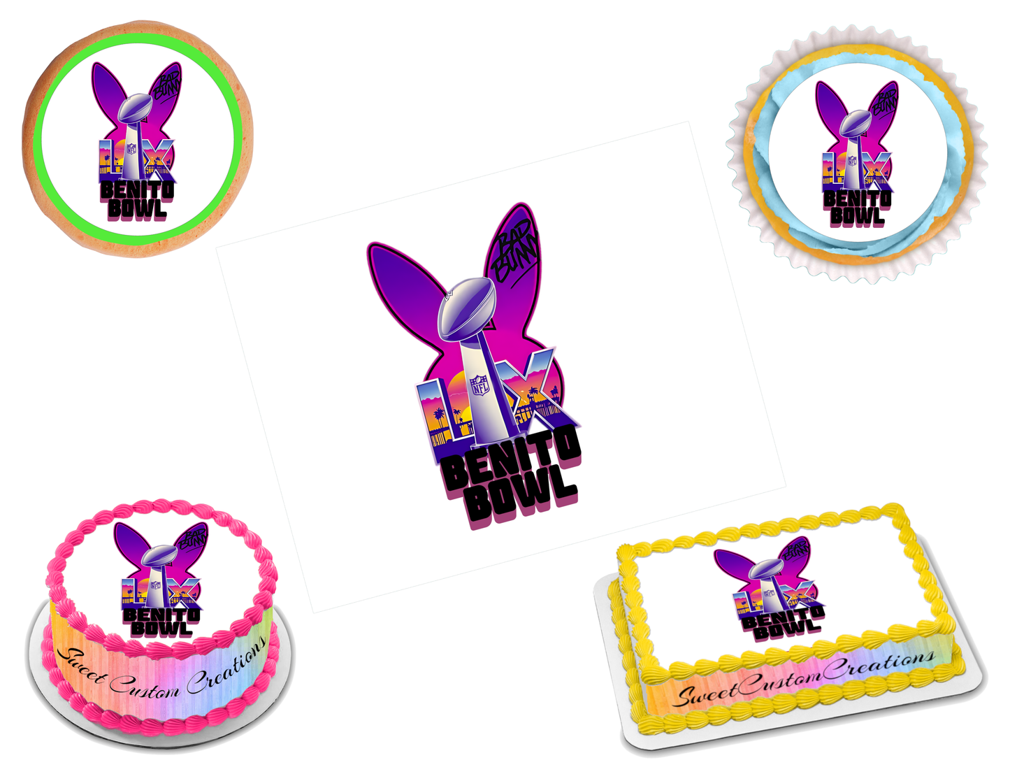 Benito Bowl LX 2026 Edible Image Frosting Sheet #6 (80+ sizes)