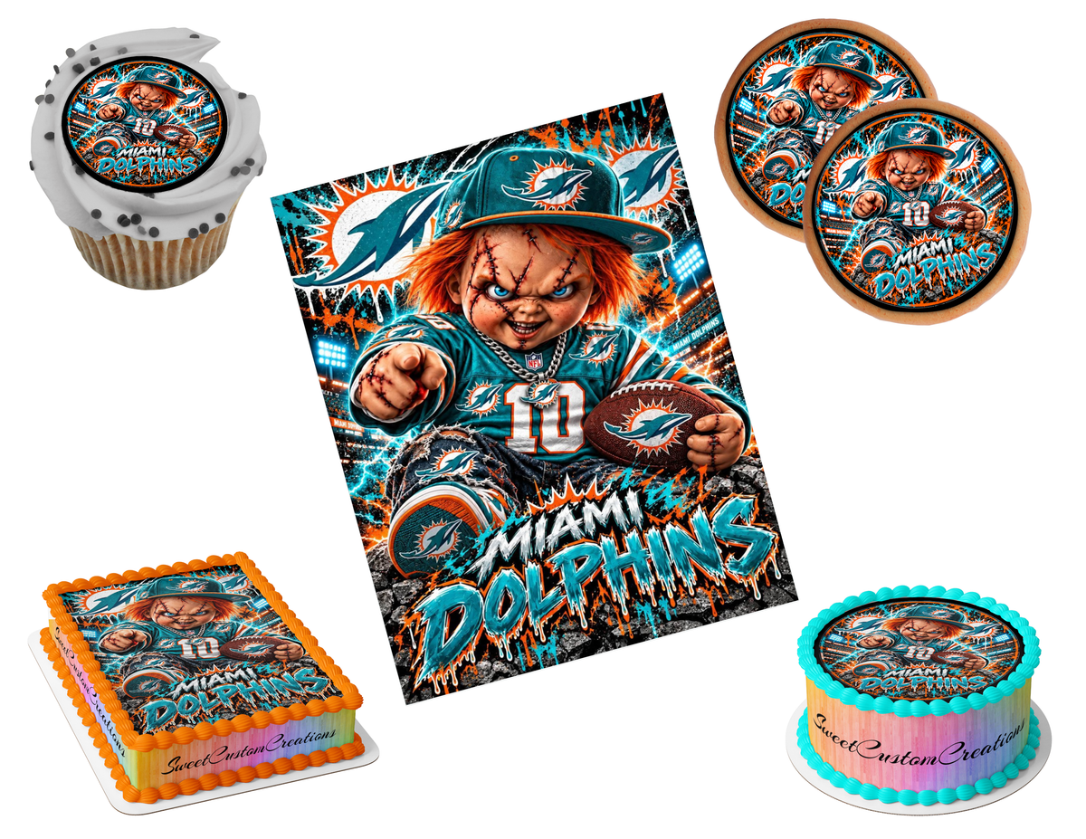 Miami Dolphins Chucky Edible Image Frosting Sheet #77 (80+ sizes)