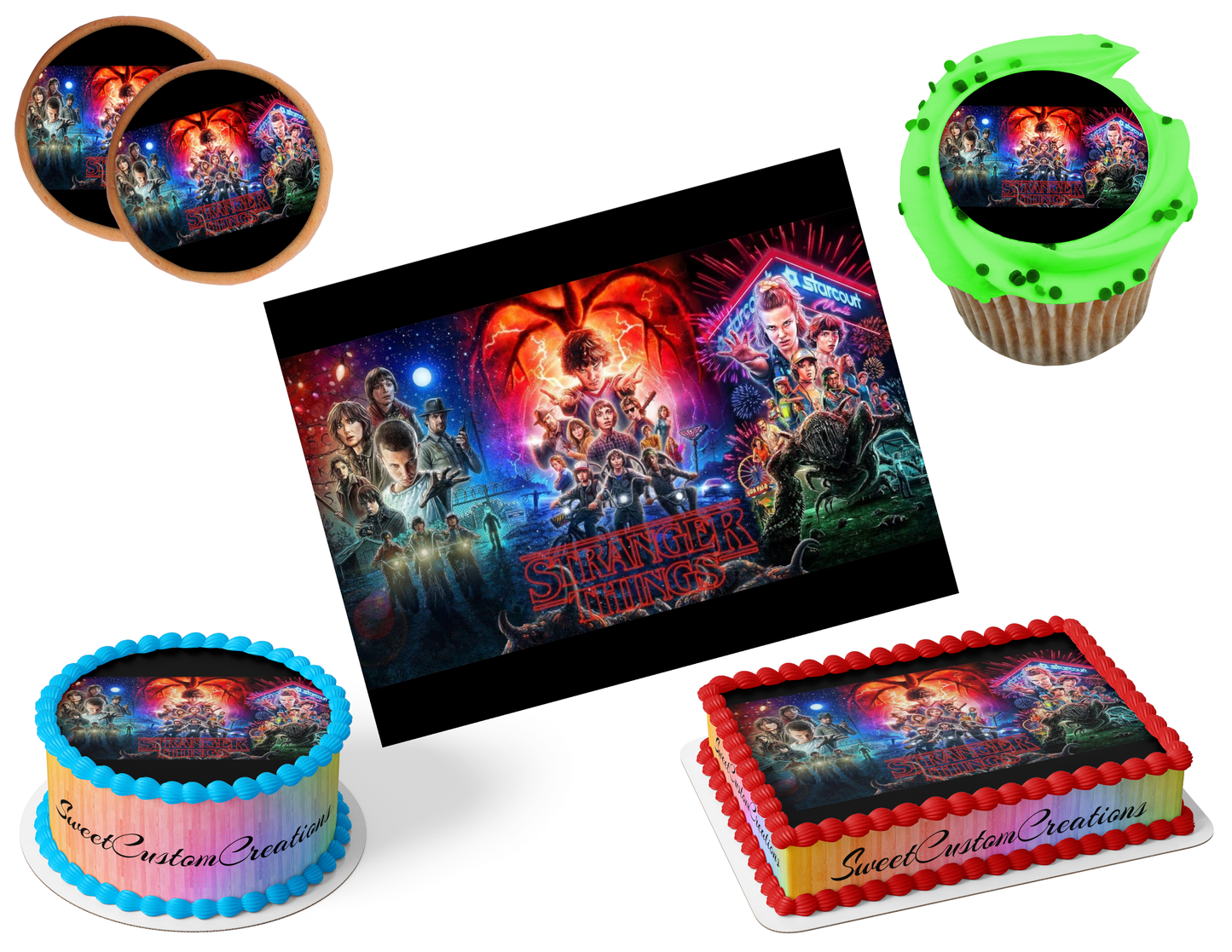 Hoja de glaseado con imagen comestible de Stranger Things #8 (más de 70 tamaños)
