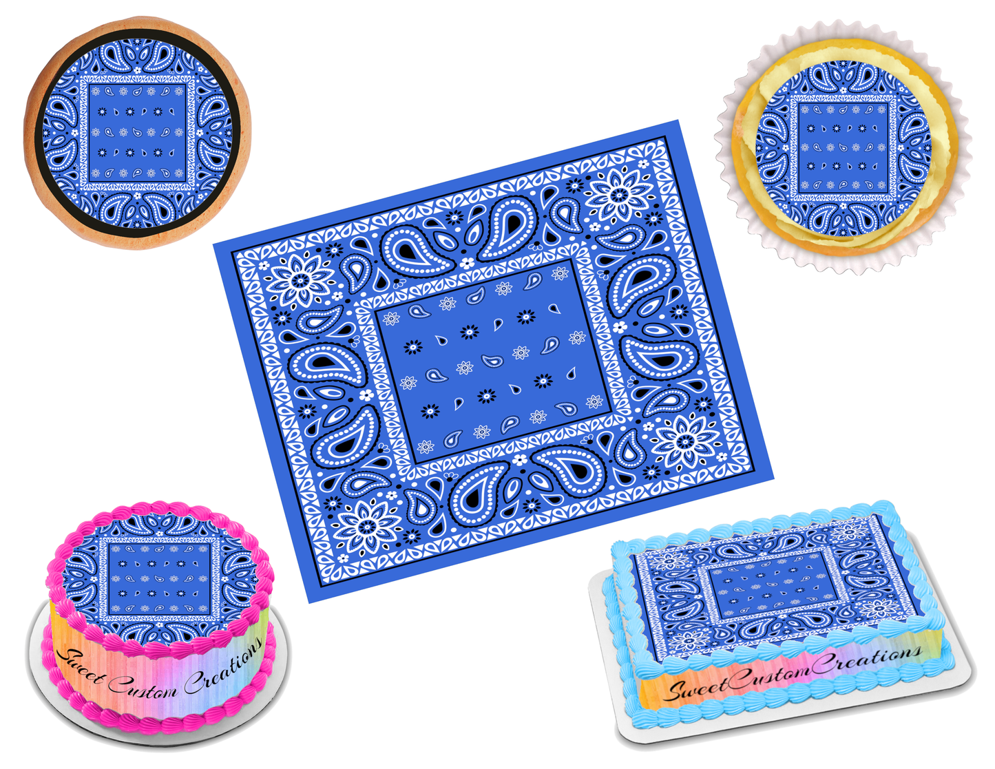 Bandana Blue Edible Image Frosting Sheet #9 Topper (80+ sizes)