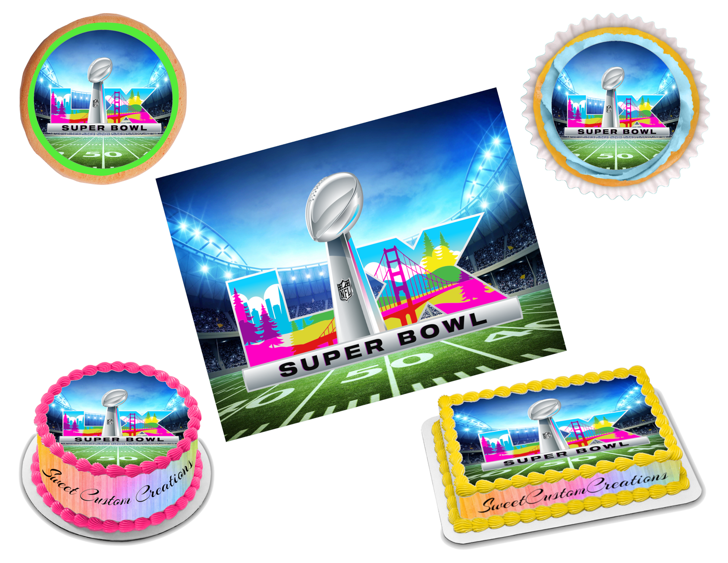 Super Bowl 60 LX 2026 Edible Image Frosting Sheet #9 (80+ sizes)