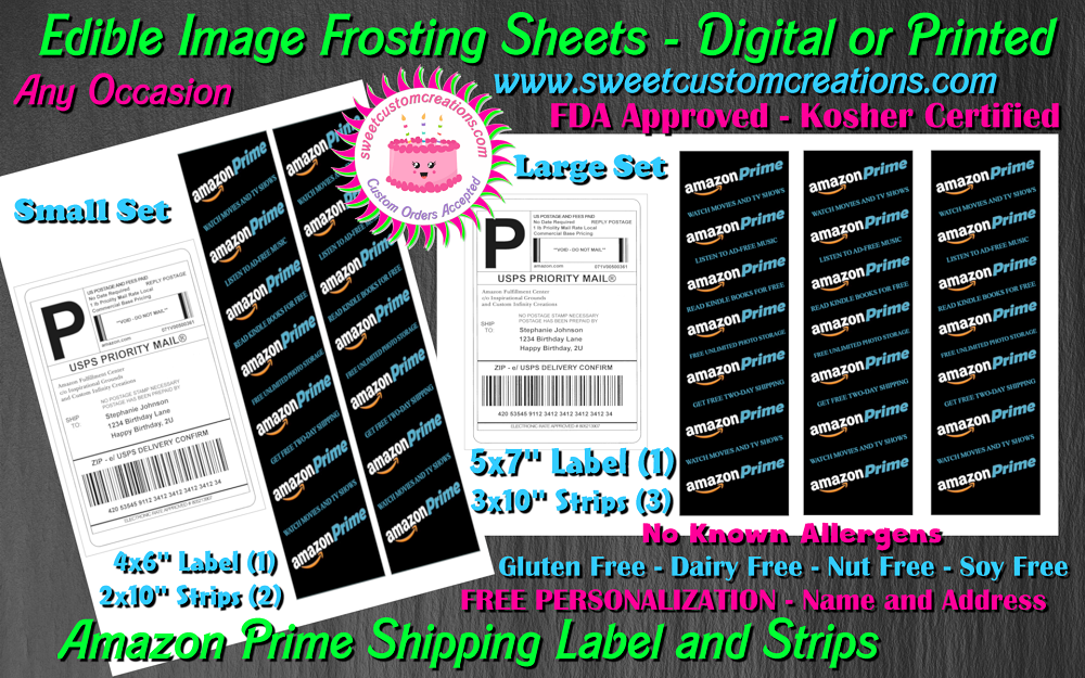 Amazon Prime Label Edible Image Frosting Sheet Cake Topper (3 sizes)