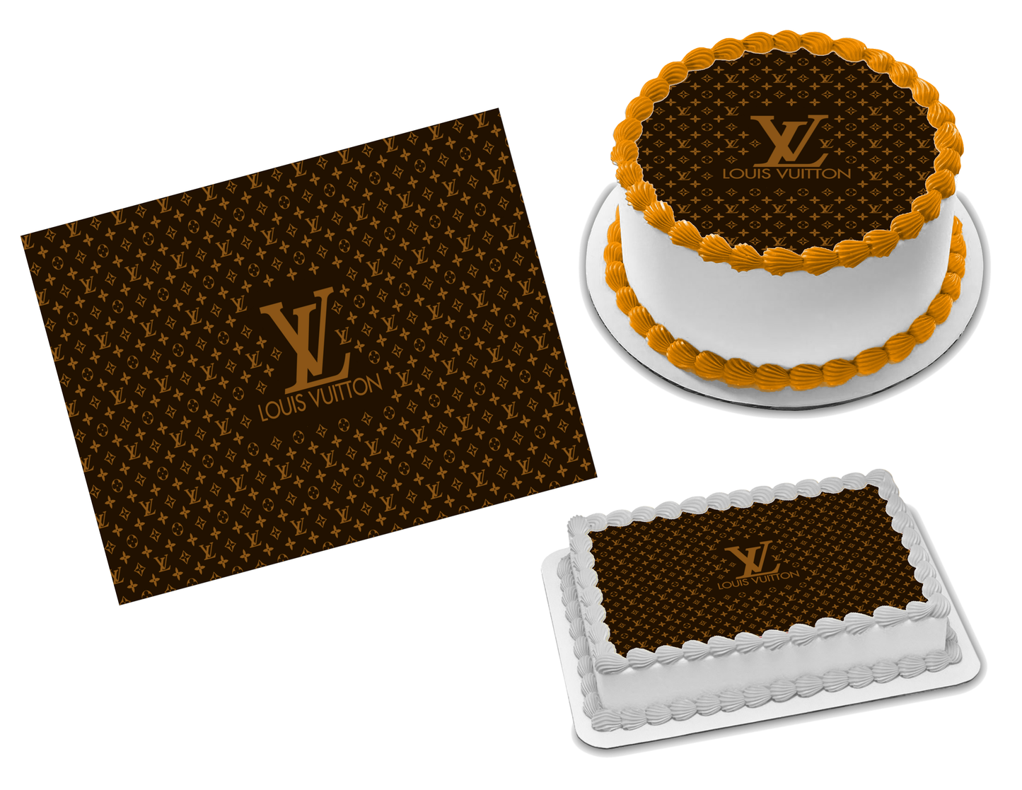 Louis Vuitton style print Cake band Ribbon Side Stripes Edible Icing o