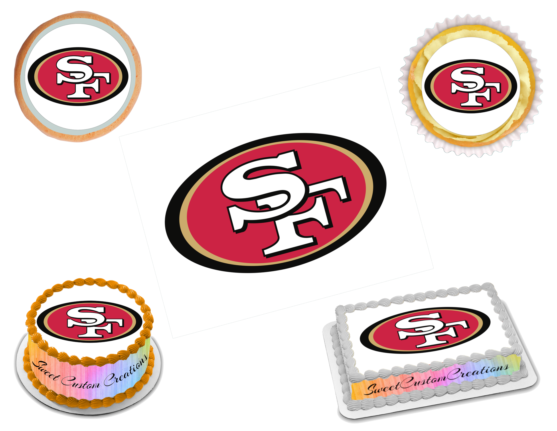 San Francisco 49'ers Edible Image Toppers. Edible Round Pre Cut Stickers. 