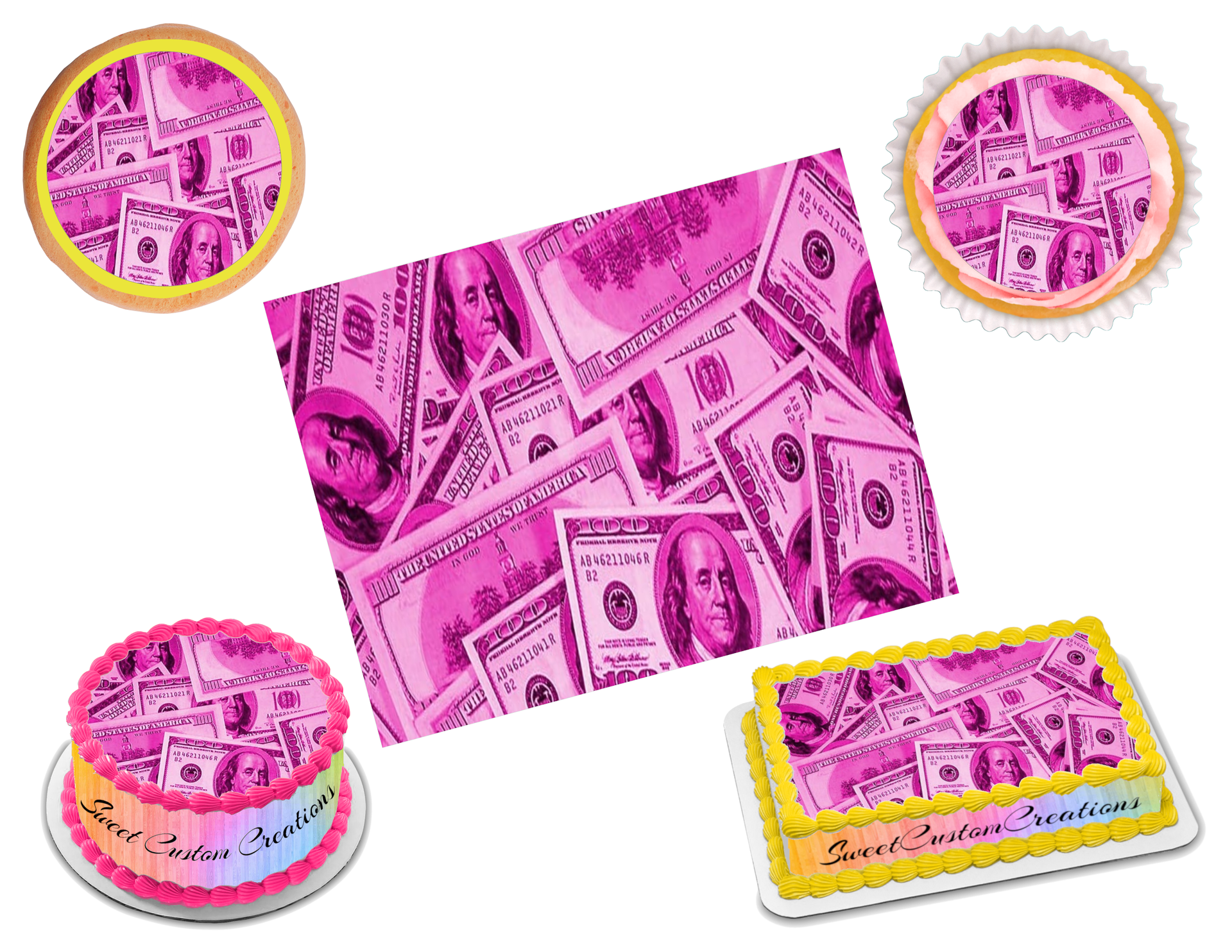 24 Little Precut 100 Dollar Bill Cupcake Toppers. 2.5 Long Edible Money  Image Wafer Paper for Cake Decorating. Precut Edible Fake Money. 